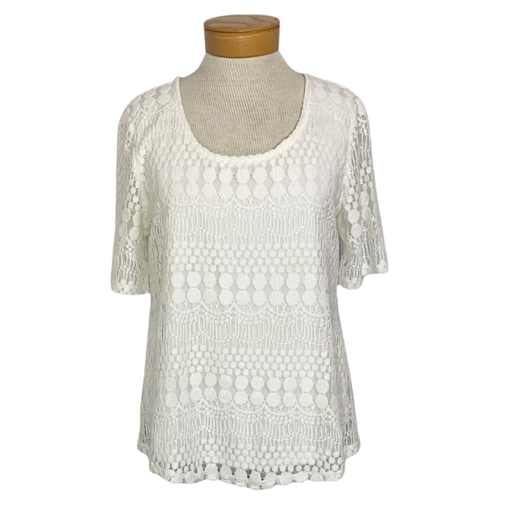 Chenault PL Short Sleeve White Lace Top